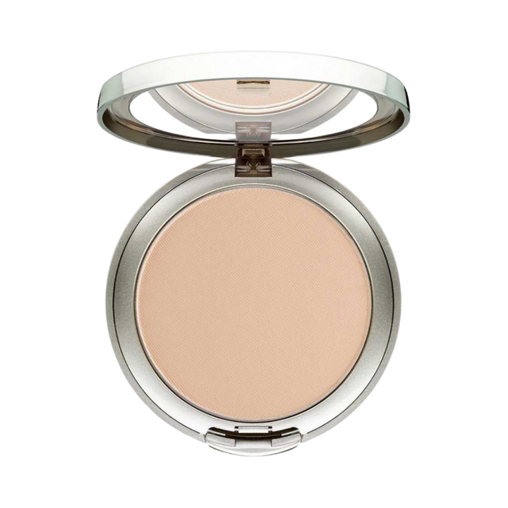 ARTDECO pressed powder with a smooth, neutral beige shade in a compact with a mirror.