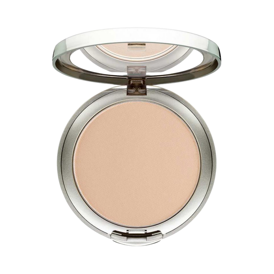 ARTDECO pressed powder with a smooth, neutral beige shade in a compact with a mirror.