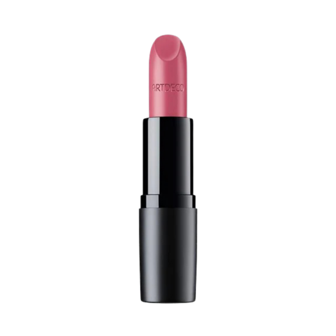 ARTDECO lipstick in a soft pink shade with a black cylindrical case and a rounded bullet tip.