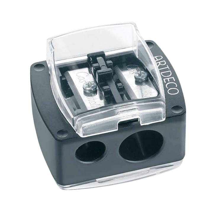 ARTDECO pencil sharpener with a transparent cover and two holes for different pencil sizes.