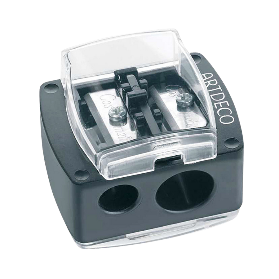 ARTDECO pencil sharpener with a transparent cover and two holes for different pencil sizes.