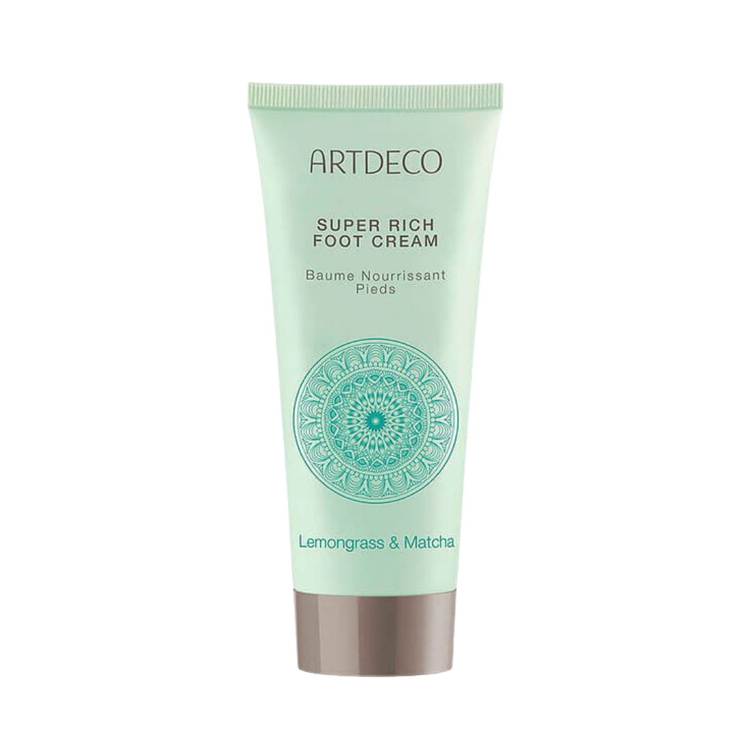 ARTDECO Super Rich Foot Cream in a 100 ml green tube with a Lemongrass & Matcha scent and a decorative mandala design.