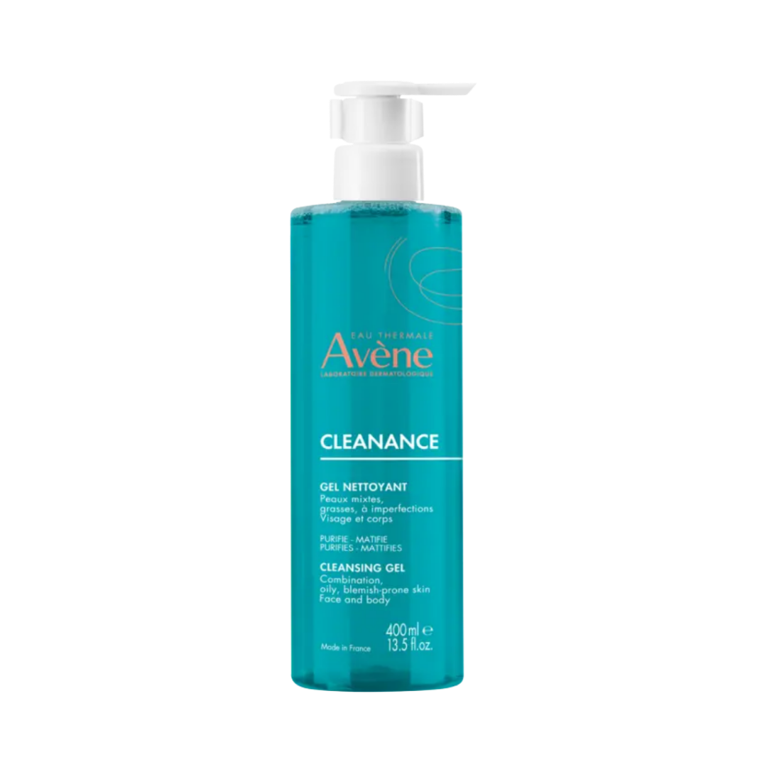 Avène Cleanance cleansing gel, 400 ml, turquoise pump bottle, for combination oily blemish-prone skin