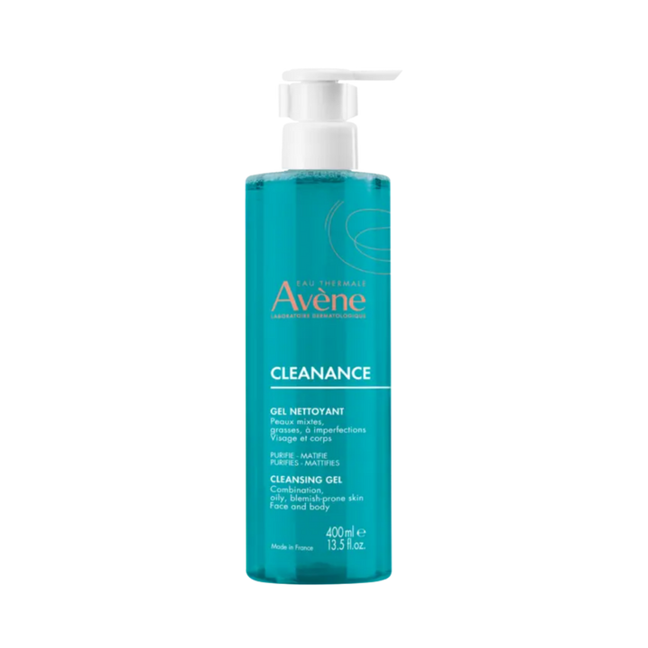 Avène Cleanance cleansing gel, 400 ml, turquoise pump bottle, for combination oily blemish-prone skin