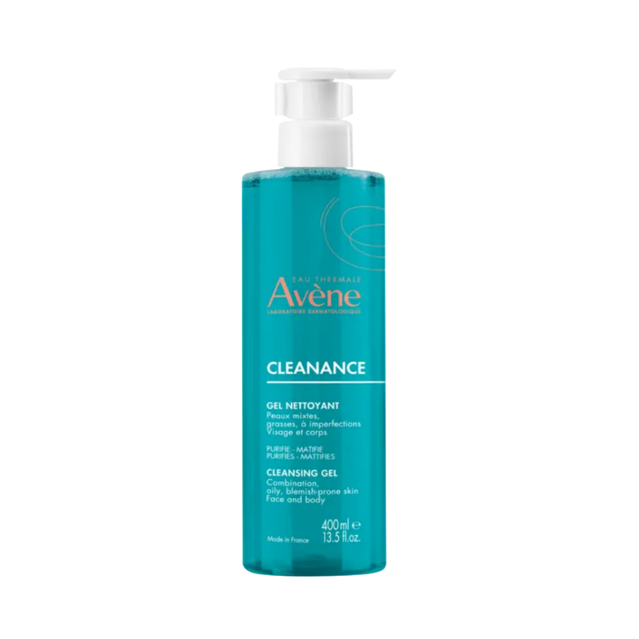Avène Cleanance cleansing gel, 400 ml, turquoise pump bottle, for combination oily blemish-prone skin