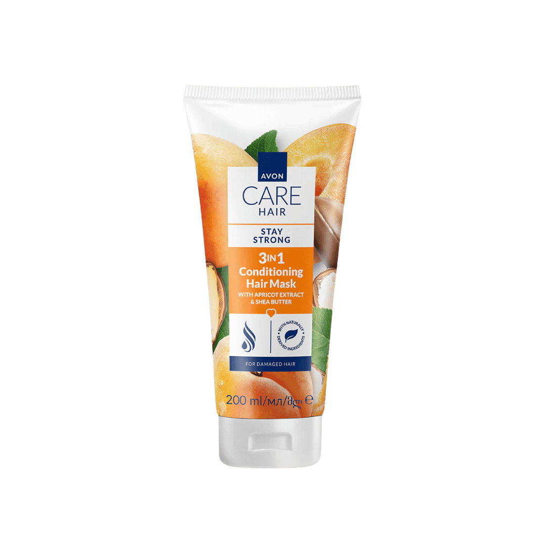 Avon Care Hair 3 in 1 conditioning hair mask 200ml tube with apricot and shea butter design