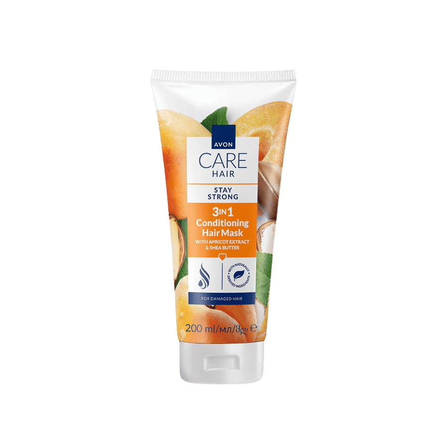 Avon Care Hair 3 in 1 conditioning hair mask 200ml tube with apricot and shea butter design