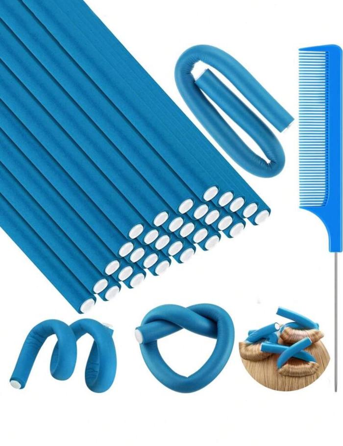 Nice Accessories For Hairdressing Blue 10pcs  | بكرات الشعر المرنة باللون الأزرق