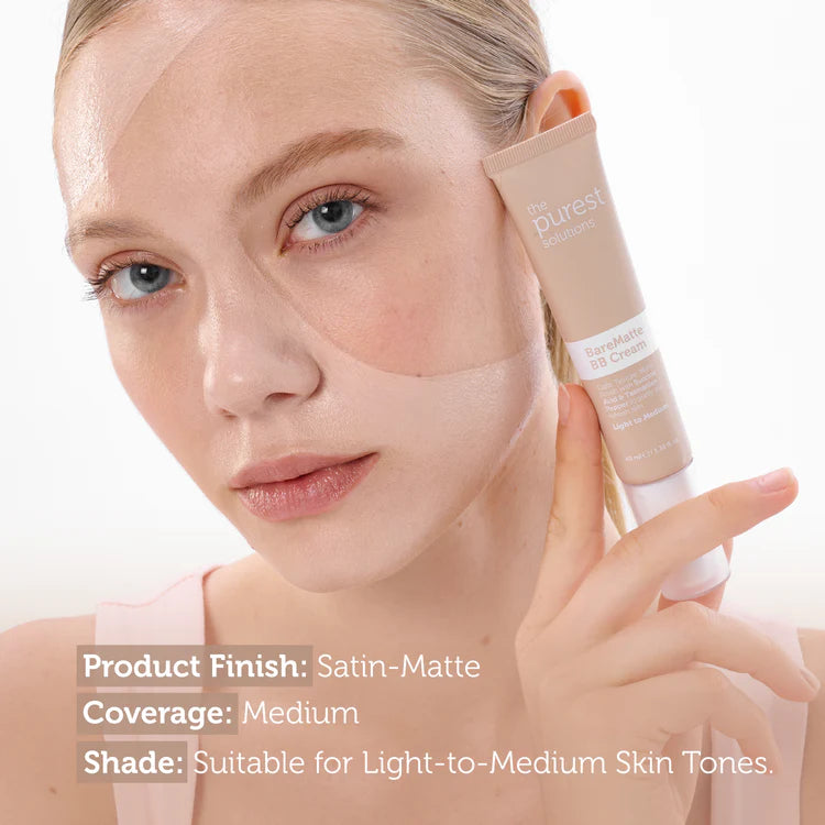 The Purest Solutions Bare Matte BB Cream +50 Spf - 40ml | ذا بيورست كريم بي بي مات مع عامل حماية شمسي - 40 مل