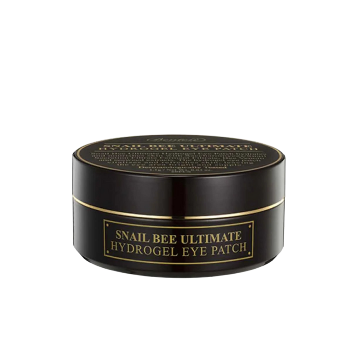 Snail Bee Ultimate hydrogel eye patches black jar gold label cosmetic container packaging