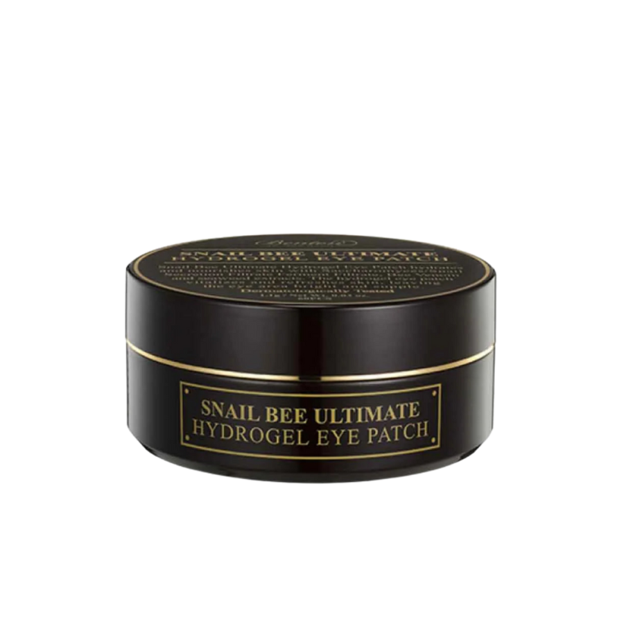 Snail Bee Ultimate hydrogel eye patches black jar gold label cosmetic container packaging