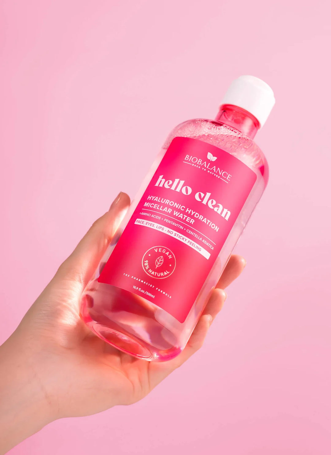 BIO BALANCE Hello Clean Hyaluronic Acid Hydrating Micellar Water - 500ml | بايو بالانس ماء ميسيلار مرطب بحمض الهيالورونيك – 500 مل