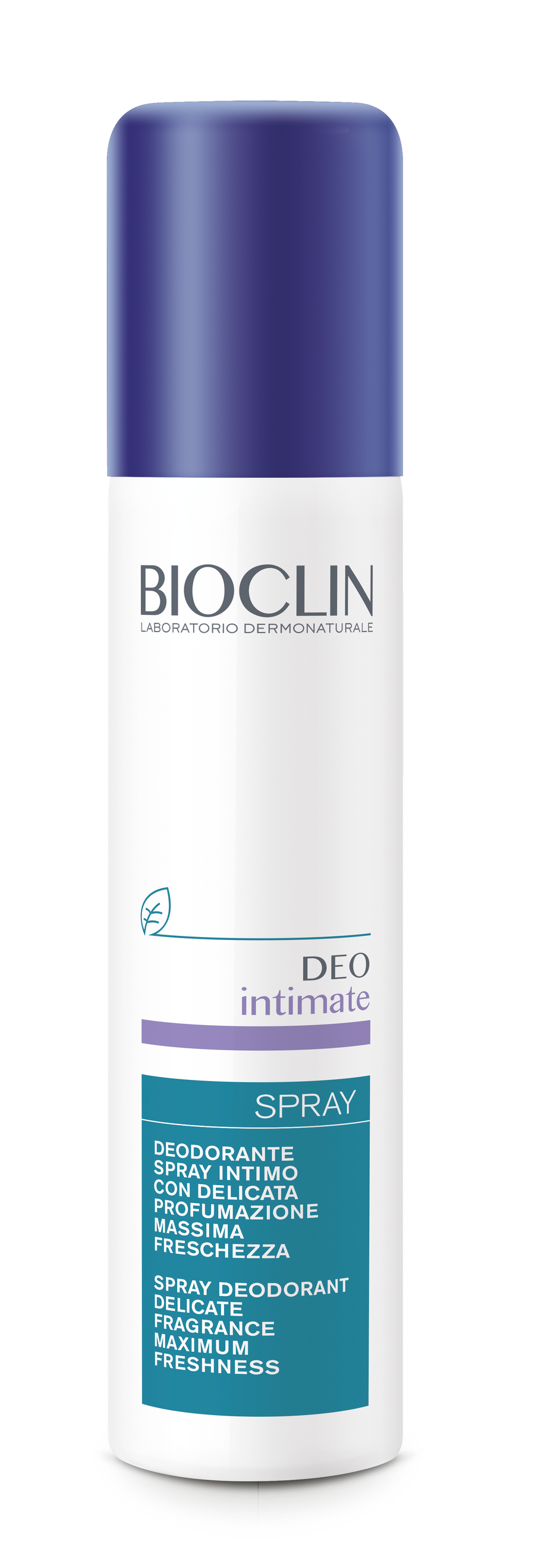 Bioclin Deo Intimate spray deodorant in white aerosol can with dark blue cap
