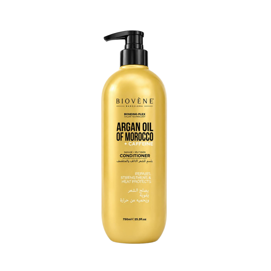 Biovène Argan Oil of Morocco Caffeine conditioner 750ml gold bottle with black pump dispenser