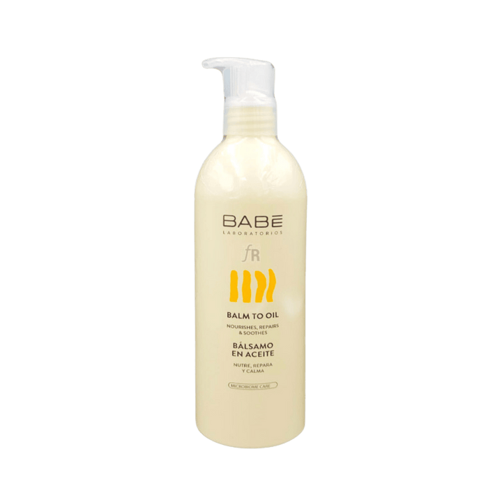 Babé Balm to Oil 450 ml, nourishing body cream that transforms into dry oil, ideal for dry skin.