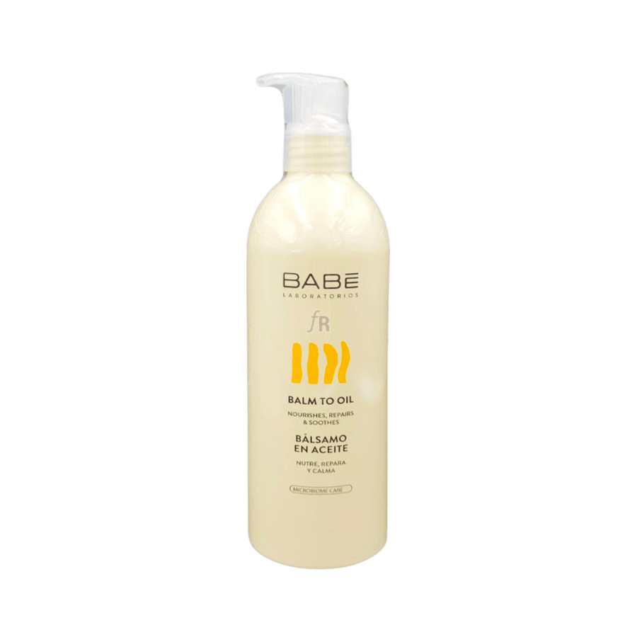 Babé Balm to Oil 450 ml, nourishing body cream that transforms into dry oil, ideal for dry skin.