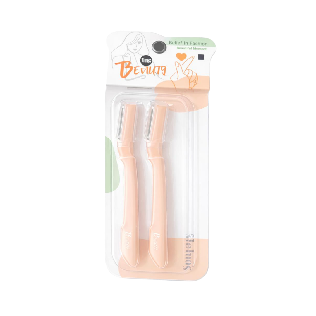 Times Beauty facial razor set with two peach razors in clear plastic blister packaging