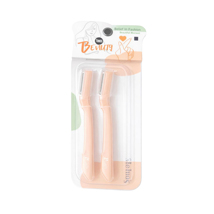 Times Beauty facial razor set with two peach razors in clear plastic blister packaging