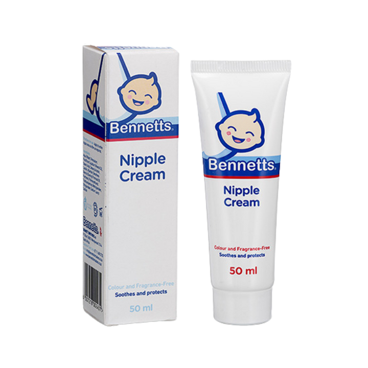 Bennetts Nipple Cream 50ml tube with matching box, white packaging and blue red label
