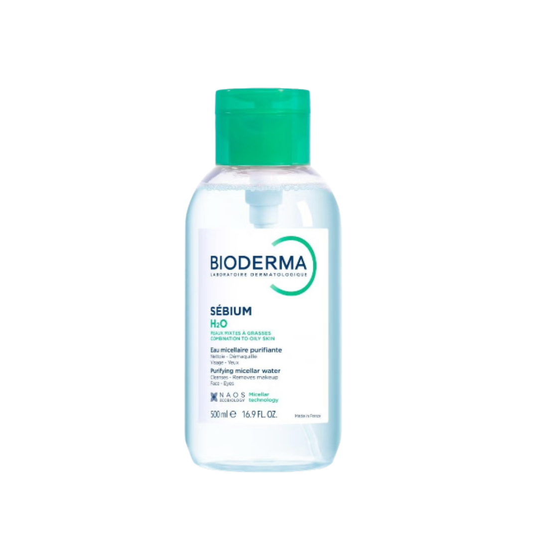 Bioderma Sébium H2O micellar water purifying cleanser 500ml transparent bottle green cap