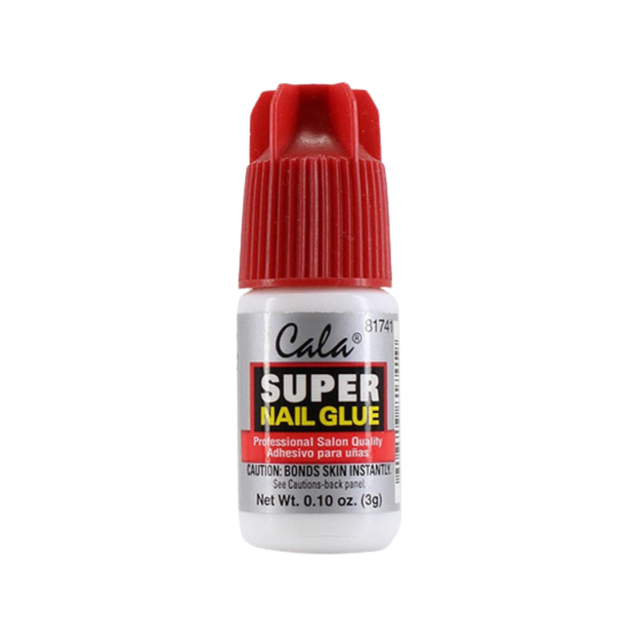 CALA Super Nail Glue, 3g, in a small white bottle with ribbed red cap.