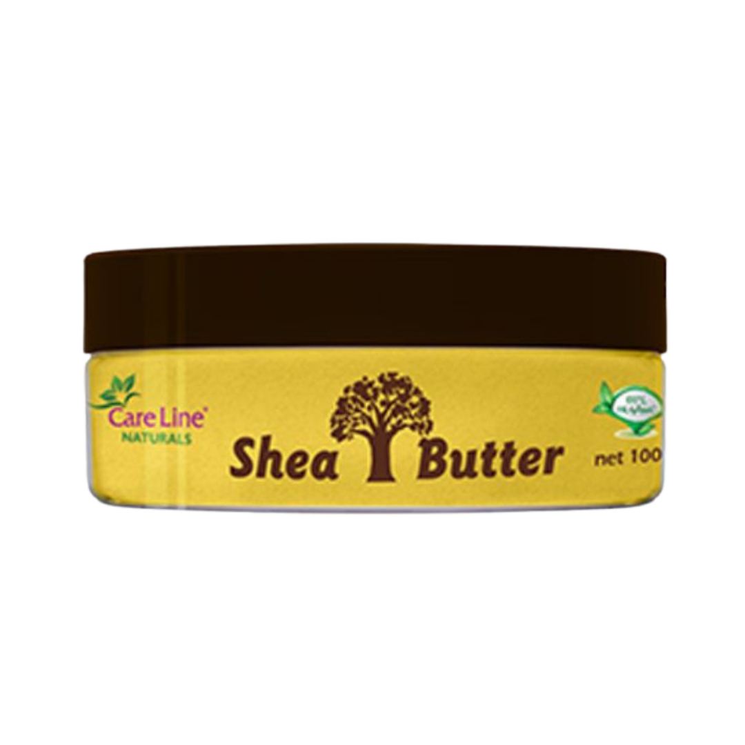 Care Line Naturals Shea Butter 100g yellow jar with brown screw lid and printed label