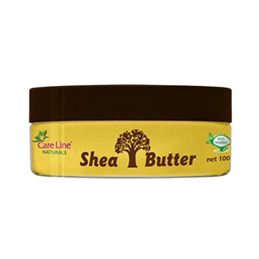 Care Line Naturals Shea Butter 100g yellow jar with brown screw lid and printed label