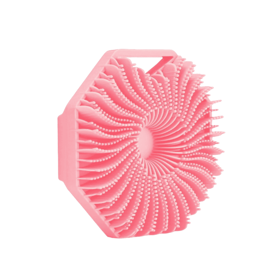 Pink silicone scalp massage brush, flexible hair shampoo scrubber with soft bristles for exfoliating scalp