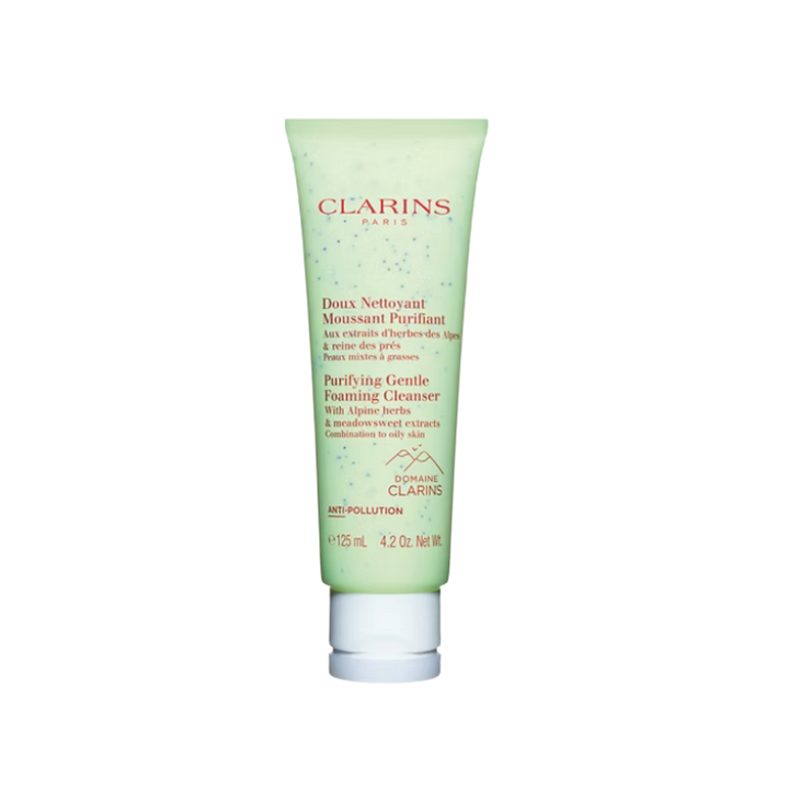 Clarins Purifying Gentle Foaming Cleanser for combination to oily skin, 125 ml, green tube with white cap.