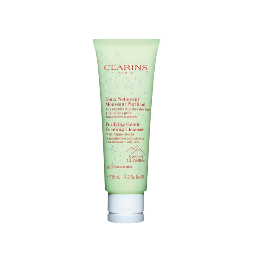 Clarins Purifying Gentle Foaming Cleanser for combination to oily skin, 125 ml, green tube with white cap.