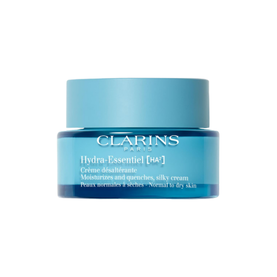 Clarins Hydra-Essentiel [HA²] Moisturizing Replenishing Silky Cream, blue jar with light blue lid.