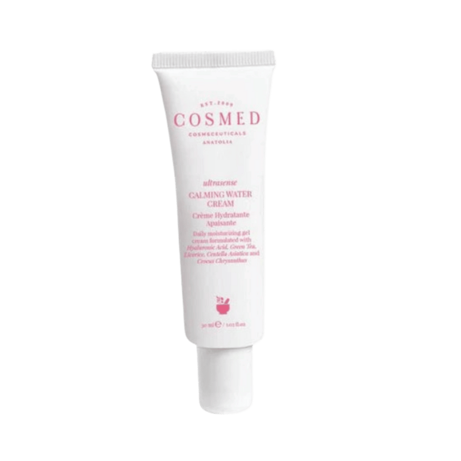 IN2IT Ultrasense Calming Water Cream, moisturizing gel for sensitive skin, 30ml, white and pink tube, visible branding
