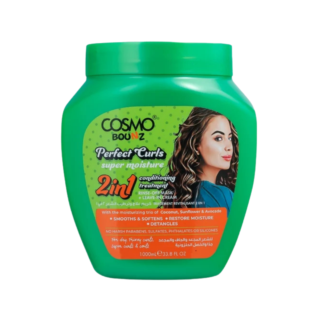 COSMO 2IN1 Hair Treatment Super 1000ml white jar with purple lid packaging.