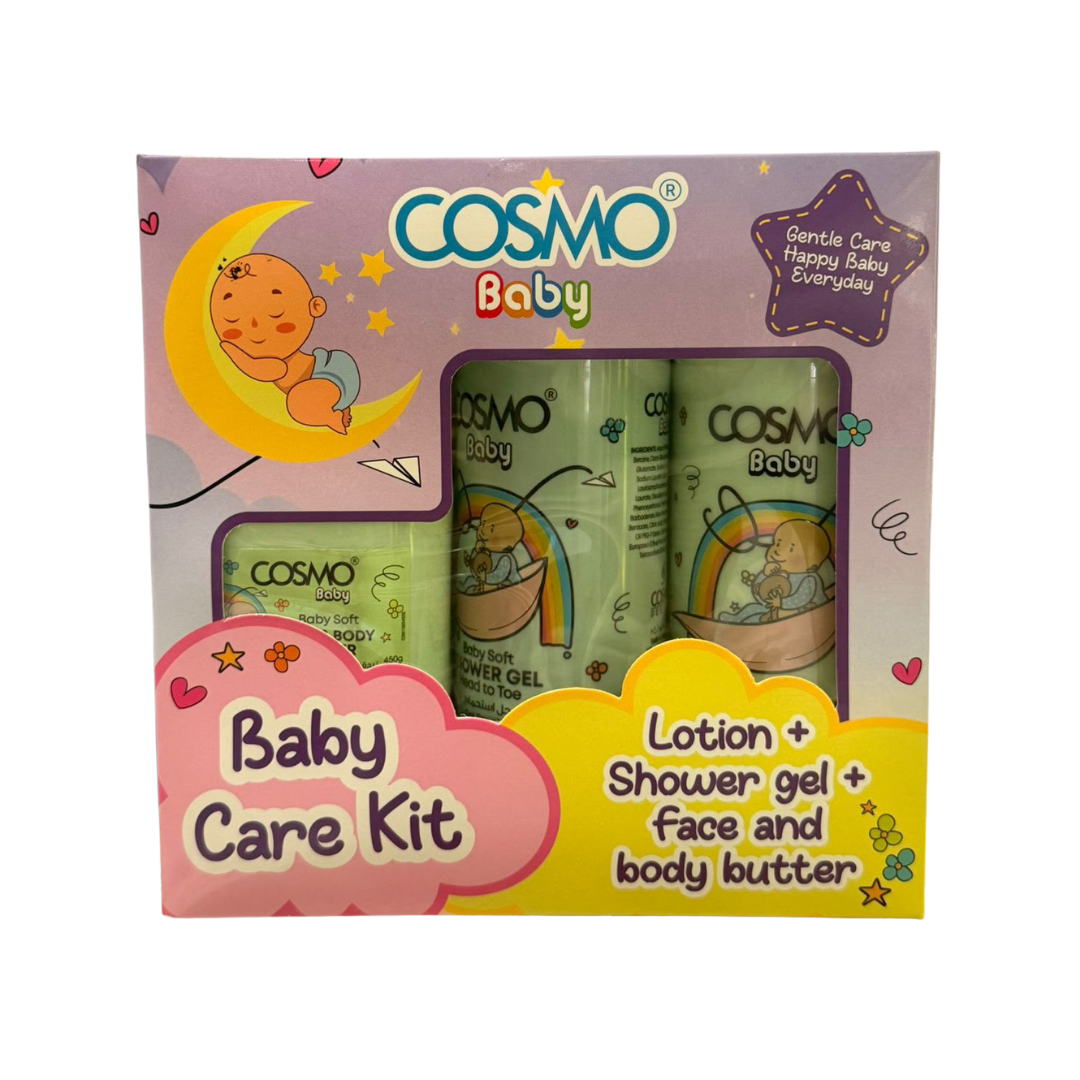 COSMO Baby Care Kit Lotion + Shower Gel + Face & body Butter Baby Soft - 500ml | كوزمو بيبي كير مجموعة العناية بالطفل لوشن وجل للاستحمام وزبدة للجسم - 500مل