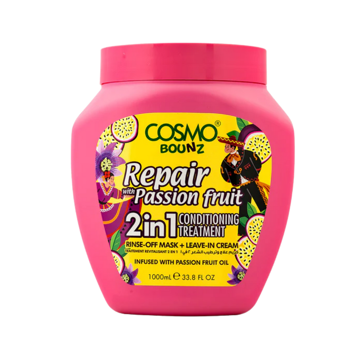 COSMO COSMETICS 2IN1 HR TREATMNT REPAIR PASSION - 1000ml | كوزمو كريم علاجي للشعر الجاف والخشن - 1000 مل