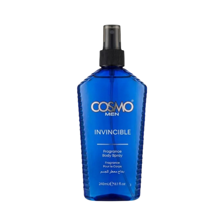 COSMO Men Invincible fragrance body spray 240ml blue bottle with black spray cap.