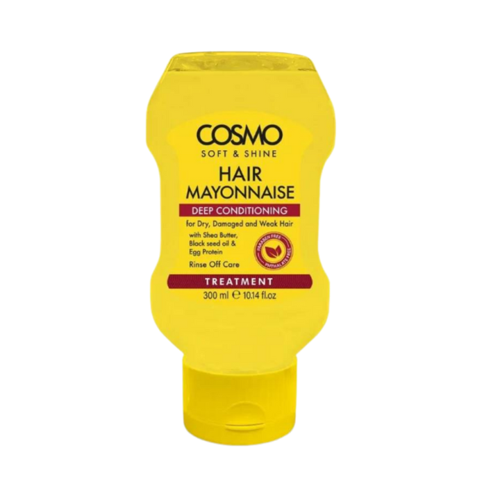 COSMO Soft & Shine Hair Mayonnaise deep conditioning treatment 300ml yellow squeeze bottle.