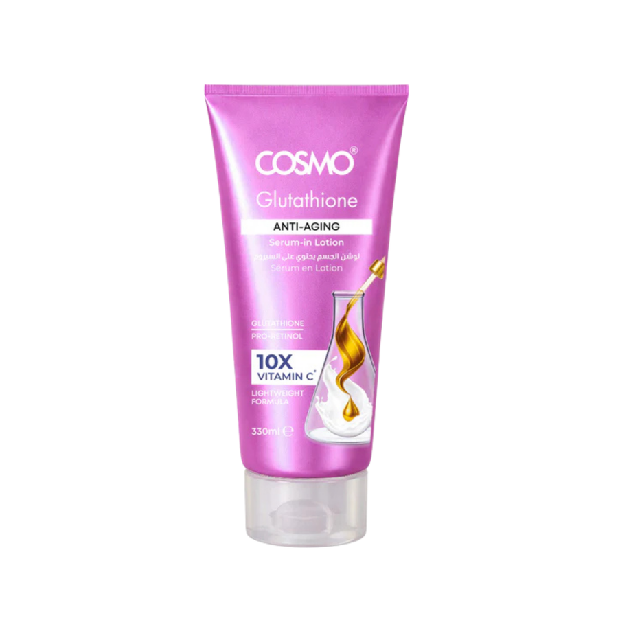 COSMO Cosmetics Glutathione Anti-Aging Serum-in-Lotion 330ml pink tube packaging.