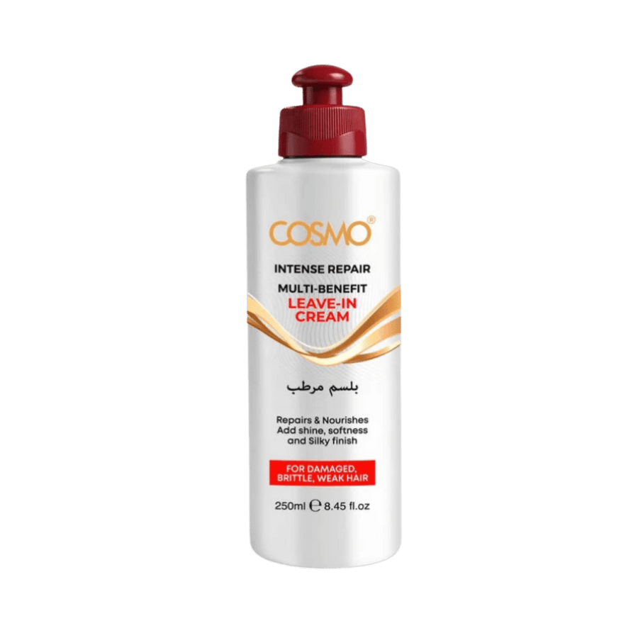 COSMO COSMETICS Hair Leave-In Cream Intense Repair, 250ml, white tube with black and red packaging.