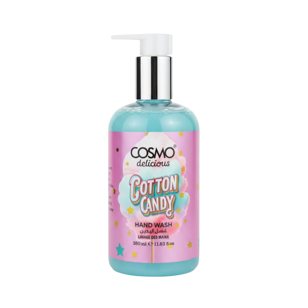 COSMO Delicious Cotton Candy hand wash 350ml blue liquid pump bottle pink label