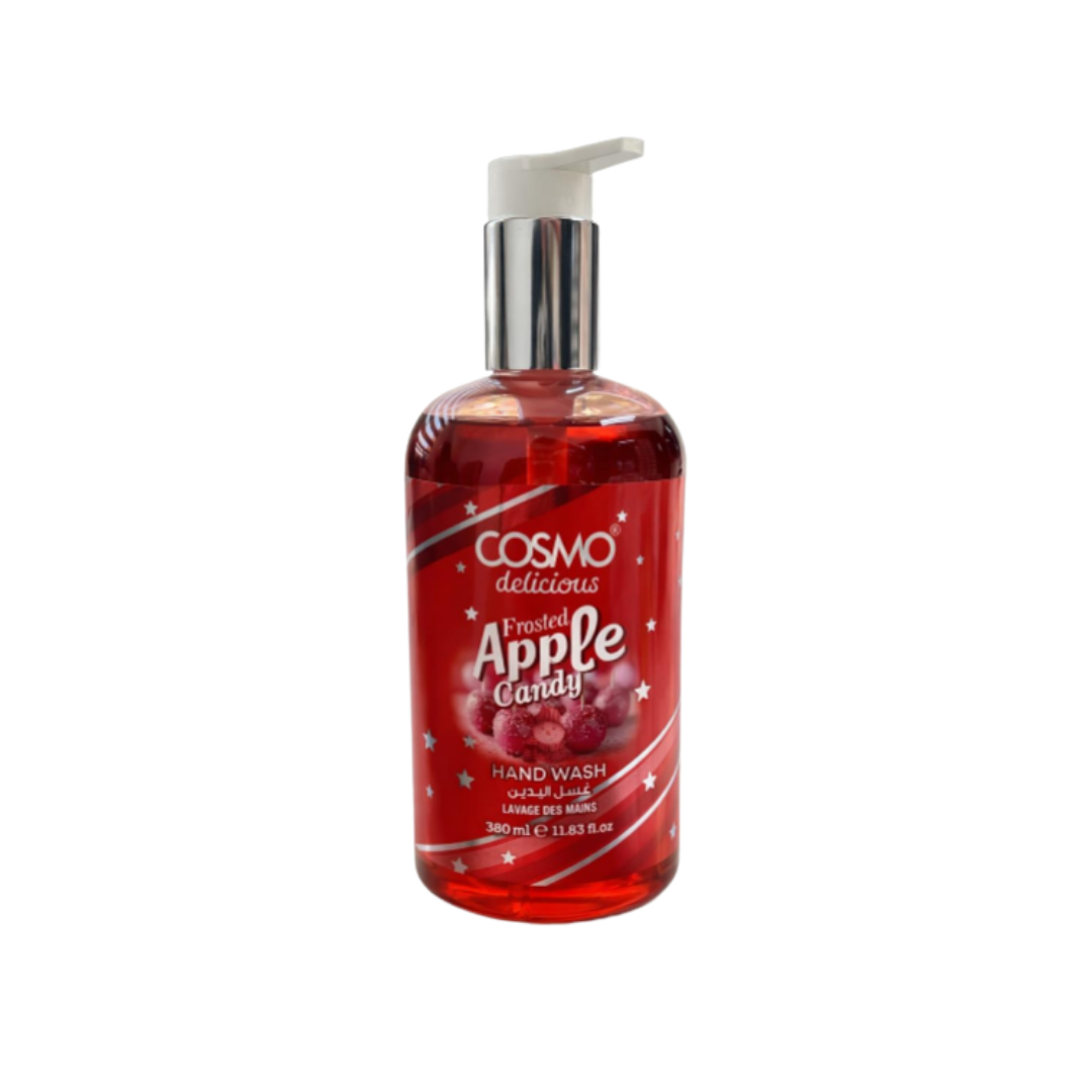 Cosmo Delicious Frosted Apple Candy Hand Wash 380ml red pump bottle with silver dispenser