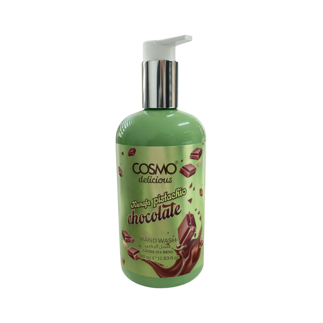 COSMO Delicious Kunafa Pistachio Chocolate hand wash 380ml green pump bottle