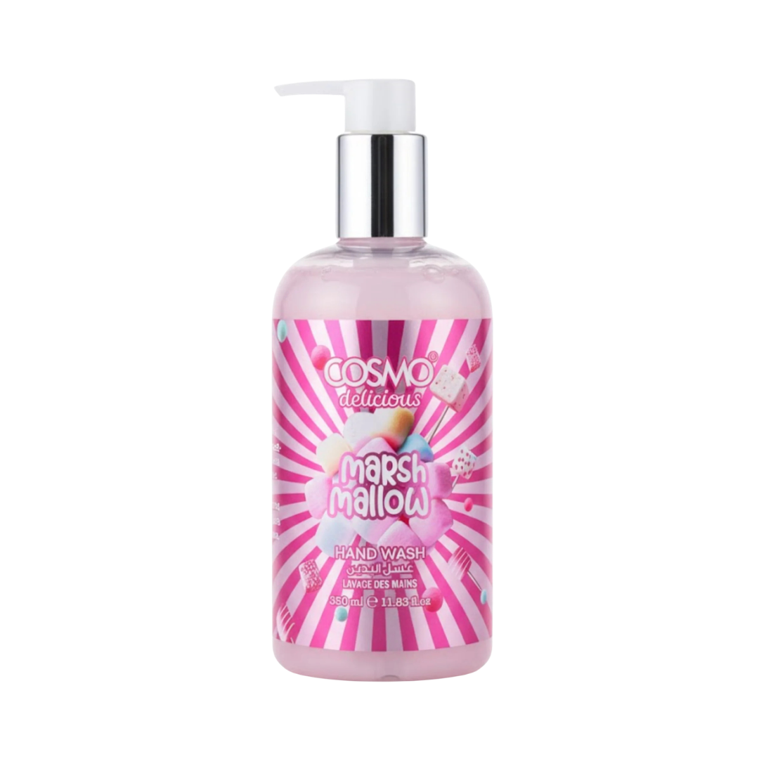 COSMO Delicious Marshmallow hand wash 350ml pink liquid pump bottle striped label