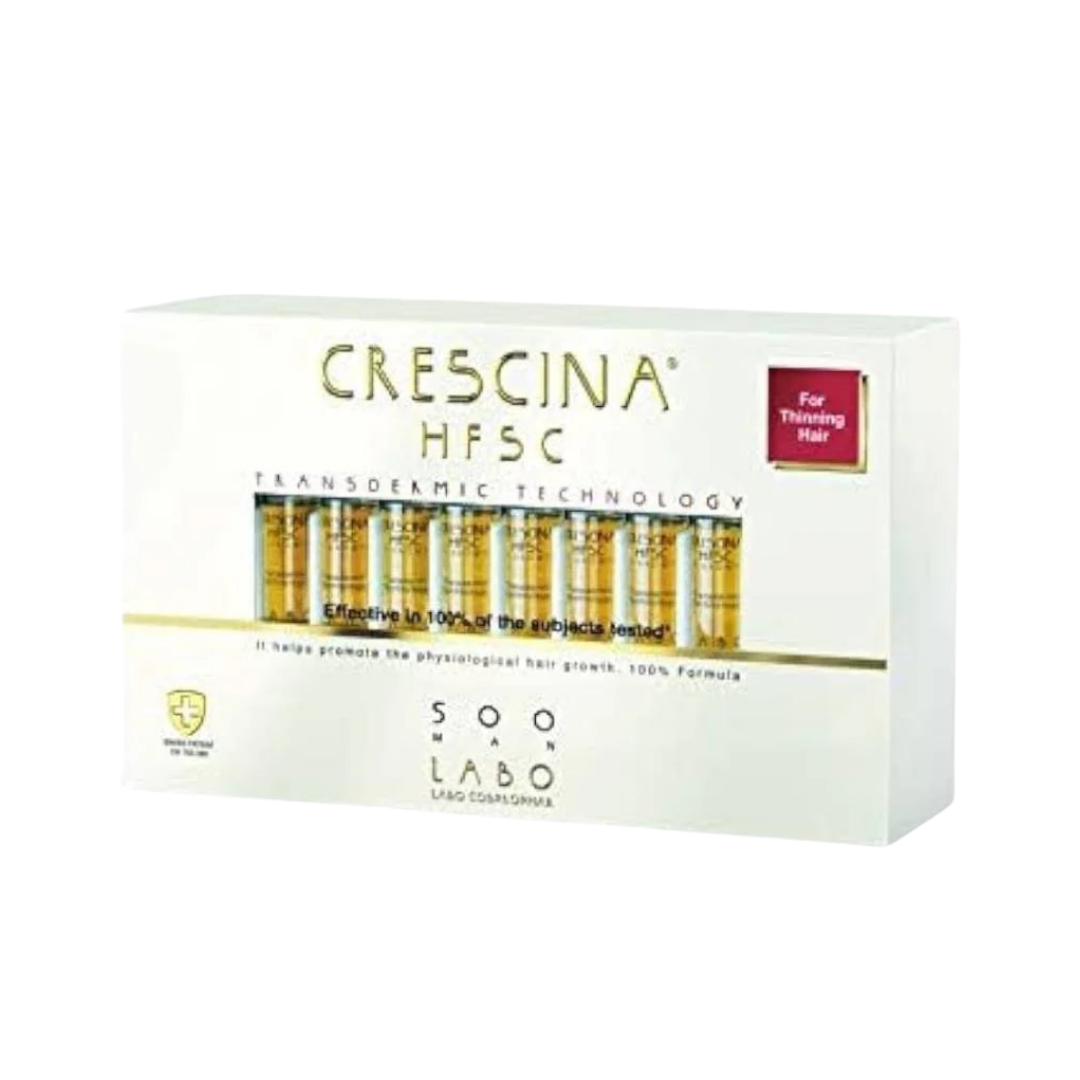 Crescina HFSC 500 Man hair treatment ampoules set, white rectangular box with gold accents
