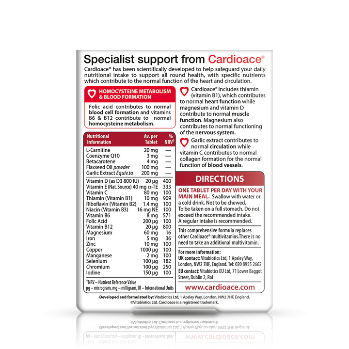 Vitabiotics Cardioace Heart Support 30 Tablets | كارديو إيس متمم غذائي يعزز صحة القلب - 30 مضغوطة