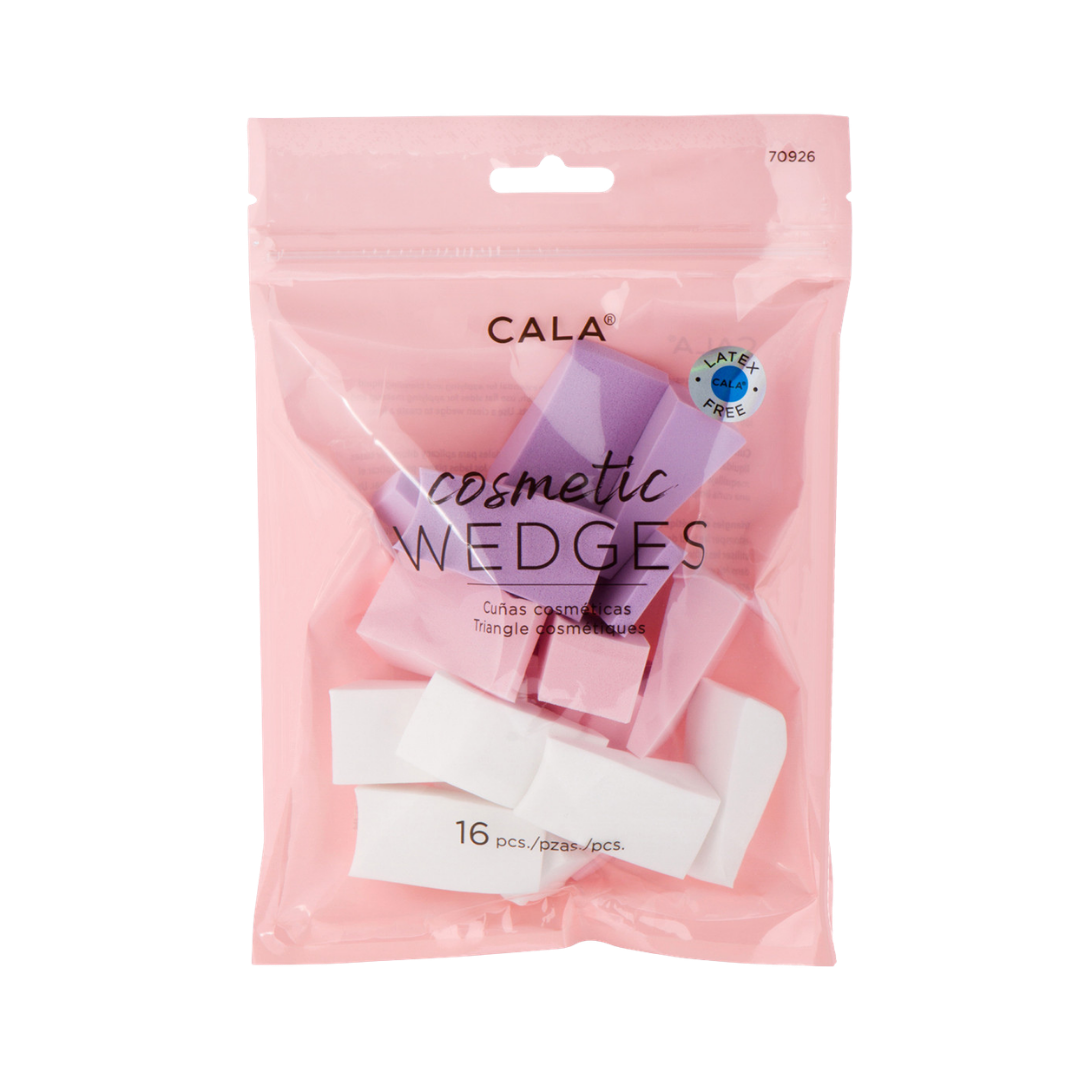 CALA Cosmetic Wedges 16 pcs latex free pink resealable pouch packaging