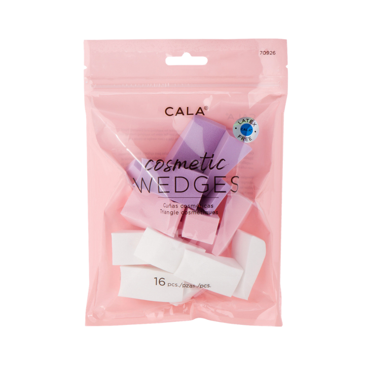 CALA Cosmetic Wedges 16 pcs latex free pink resealable pouch packaging