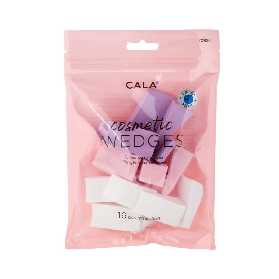 CALA Cosmetic Wedges 16 pcs latex free pink resealable pouch packaging