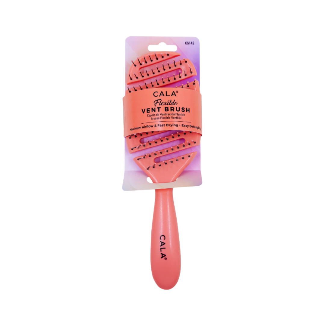 CALA Flexible Vent Brush, designed for maximum airflow and fast drying, with easy detangling features. The brush comes in a vibrant pink color.