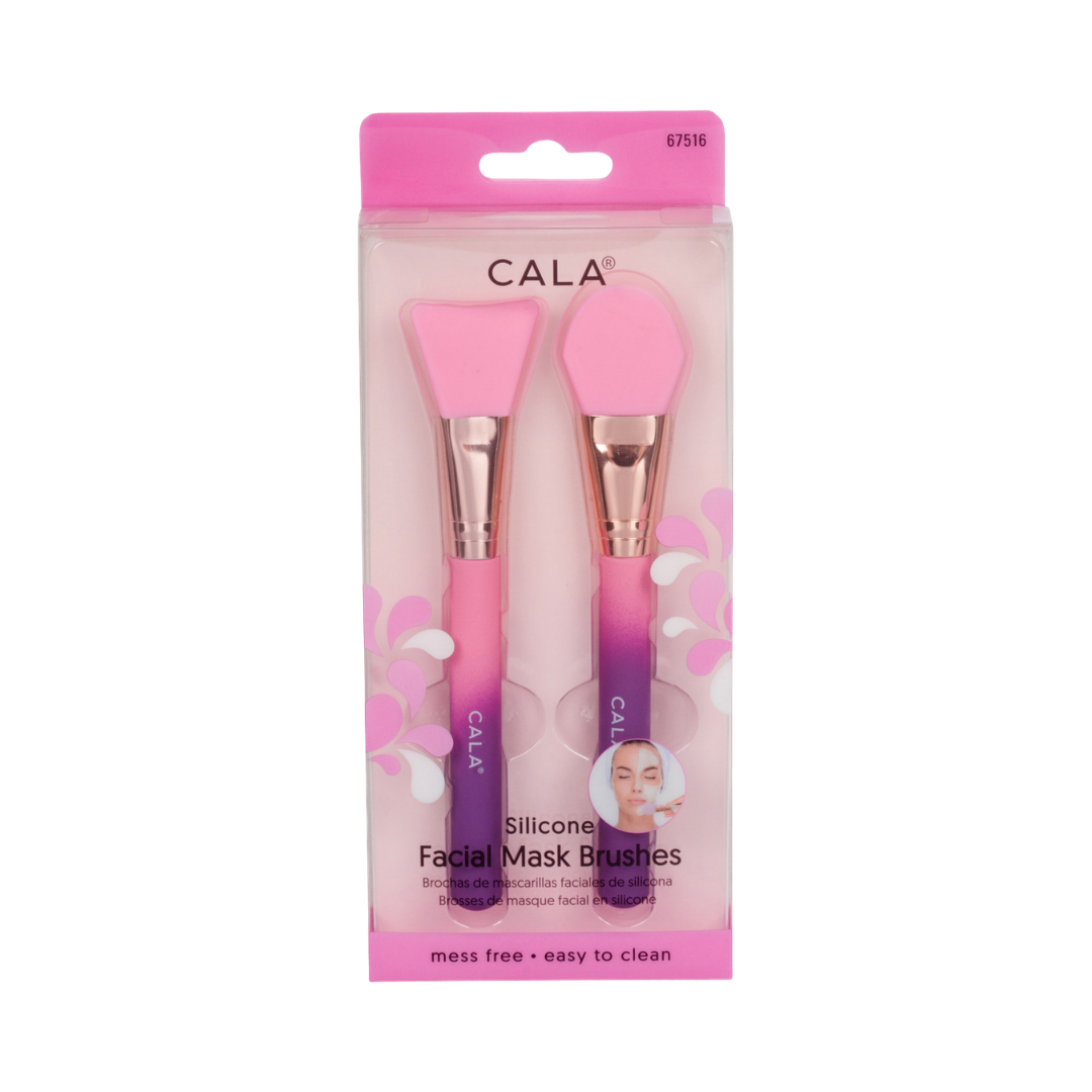 CALA Silicone Facial Mask Brushes, set of 2 with pink and purple handles, suitable for mask application, easy to clean.